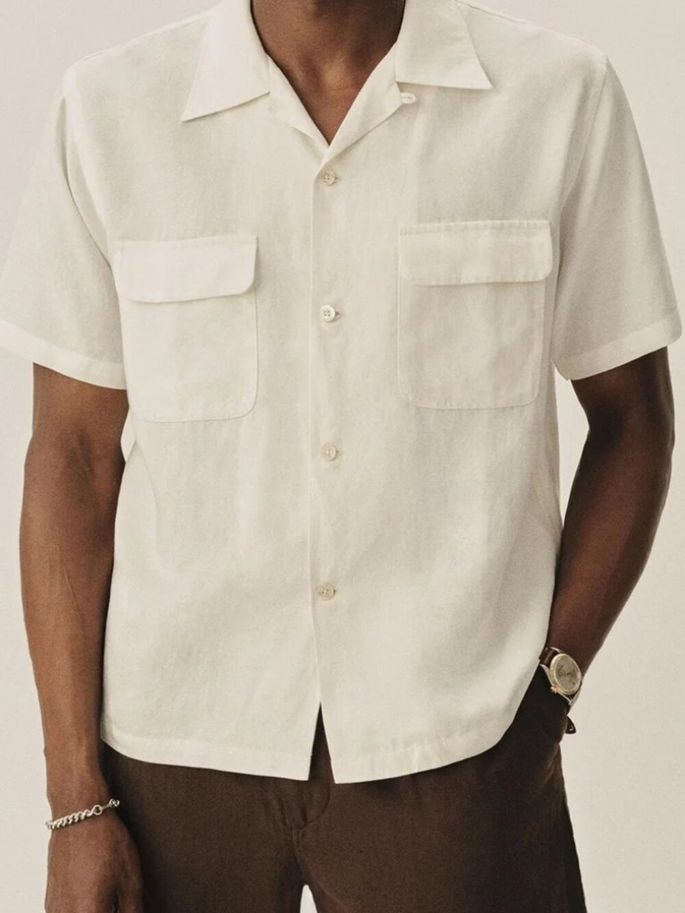 Draped Linen Deuce Coupe Camp Shirt in Natural